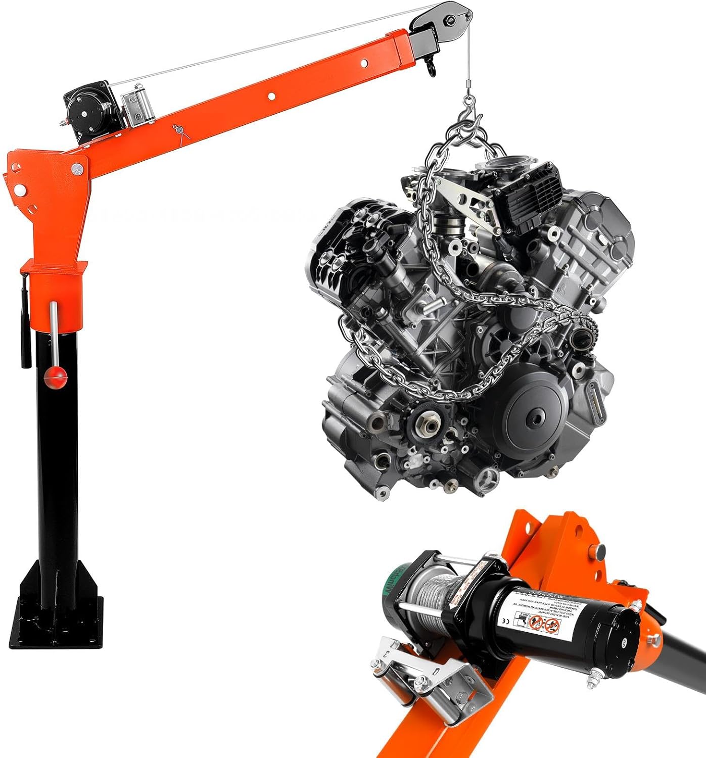 2200 LBS Pickup Truck Crane with 5000lb 12V Smart Electric Winch, Truck Bed Crane with 3 Adjustable Boom & Lifting Height, Folding Truck-Mounted Bed Crane for Construction, Farm, Alloy Steel