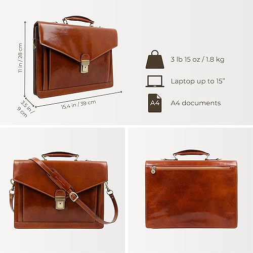 Miniatura 10 de Time Resistance Maletín de cuero para hombre - Bolsa para laptop de negocios - Bolsa de cuero italiana hecha a mano - Adjunta - Caja de regalo