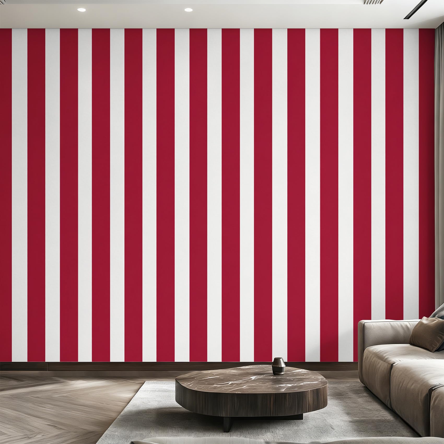 W450 X H315 cm Red White Striped Wallpaper, Wall Mural Modern Stripe Photo Wallpaper, Non-Woven Print Wall Paper for Living Room Bedroom Art Decor, Renter Friendly D&O161
