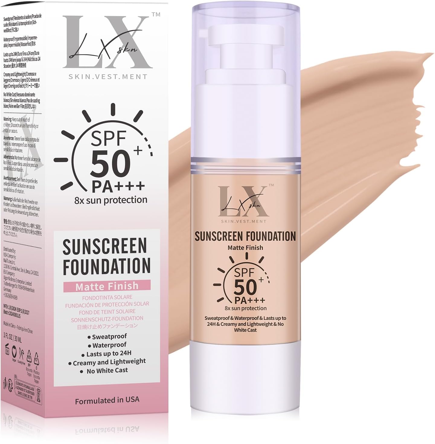 Tinted Face Sunscreen - Waterproof & Lightweight Liquid Foundation with SPF 50++, 3-in-1 Full Coverage Foundation Smooths & Blurs Pores, 403 Deep