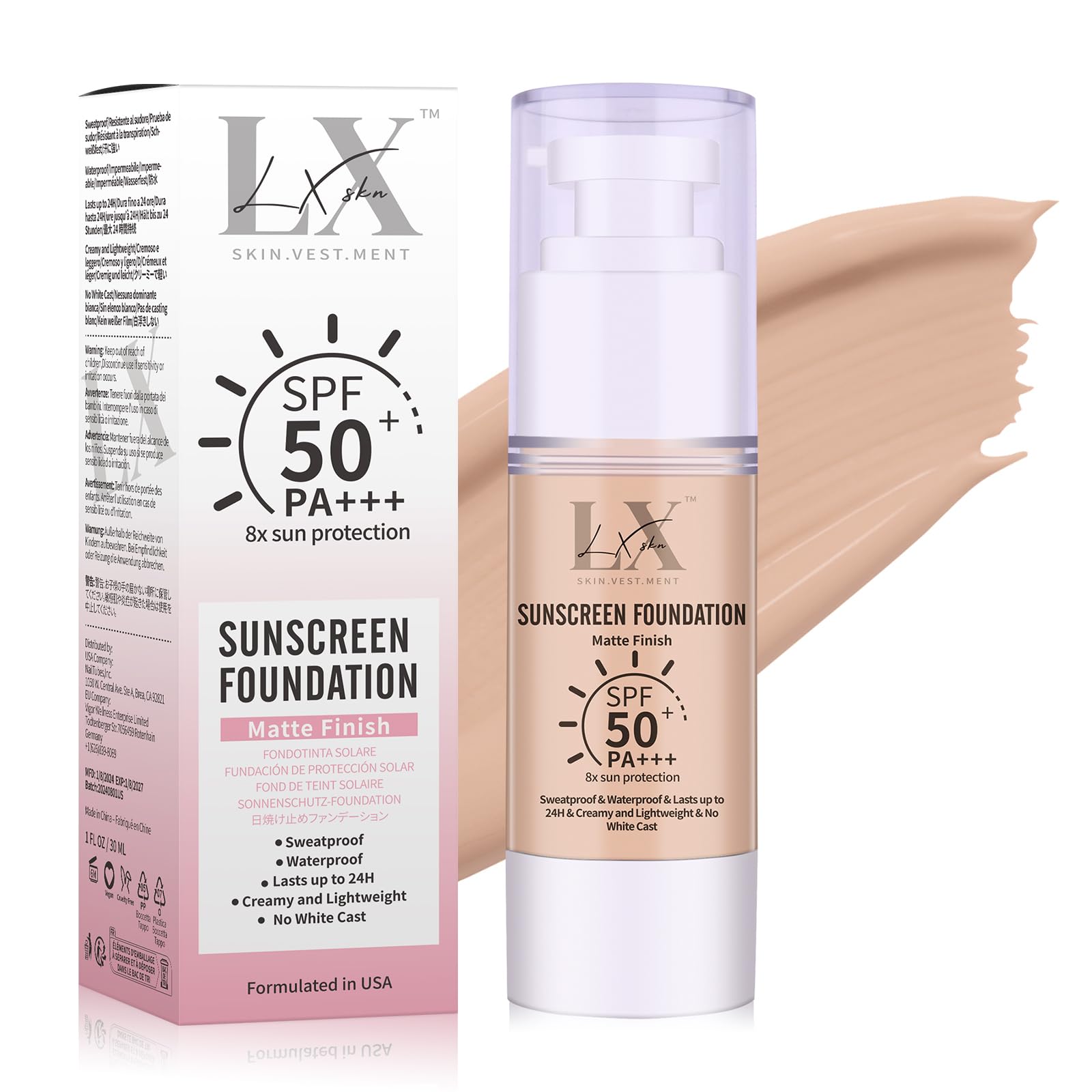 Tinted Face Sunscreen - Waterproof & Lightweight Liquid Foundation with SPF 50++, 3-in-1 Full Coverage Foundation Smooths & Blurs Pores, 403 Deep