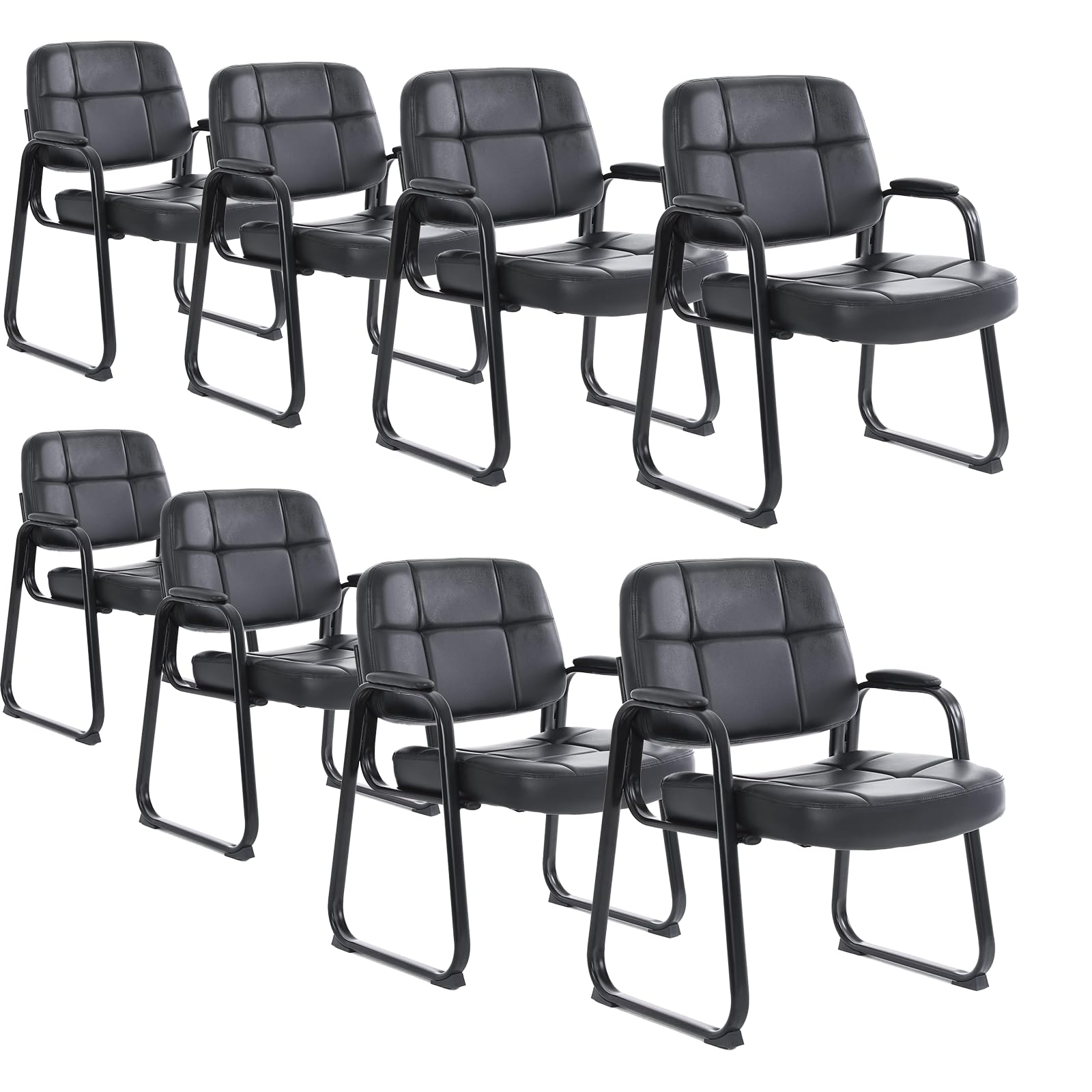 CLATINA Big Tall 400 lbs Waiting Room Chairs with Padded Arms Leather Guest Chair no Wheels for Office Reception Lobby and Conference Desk with Sled
