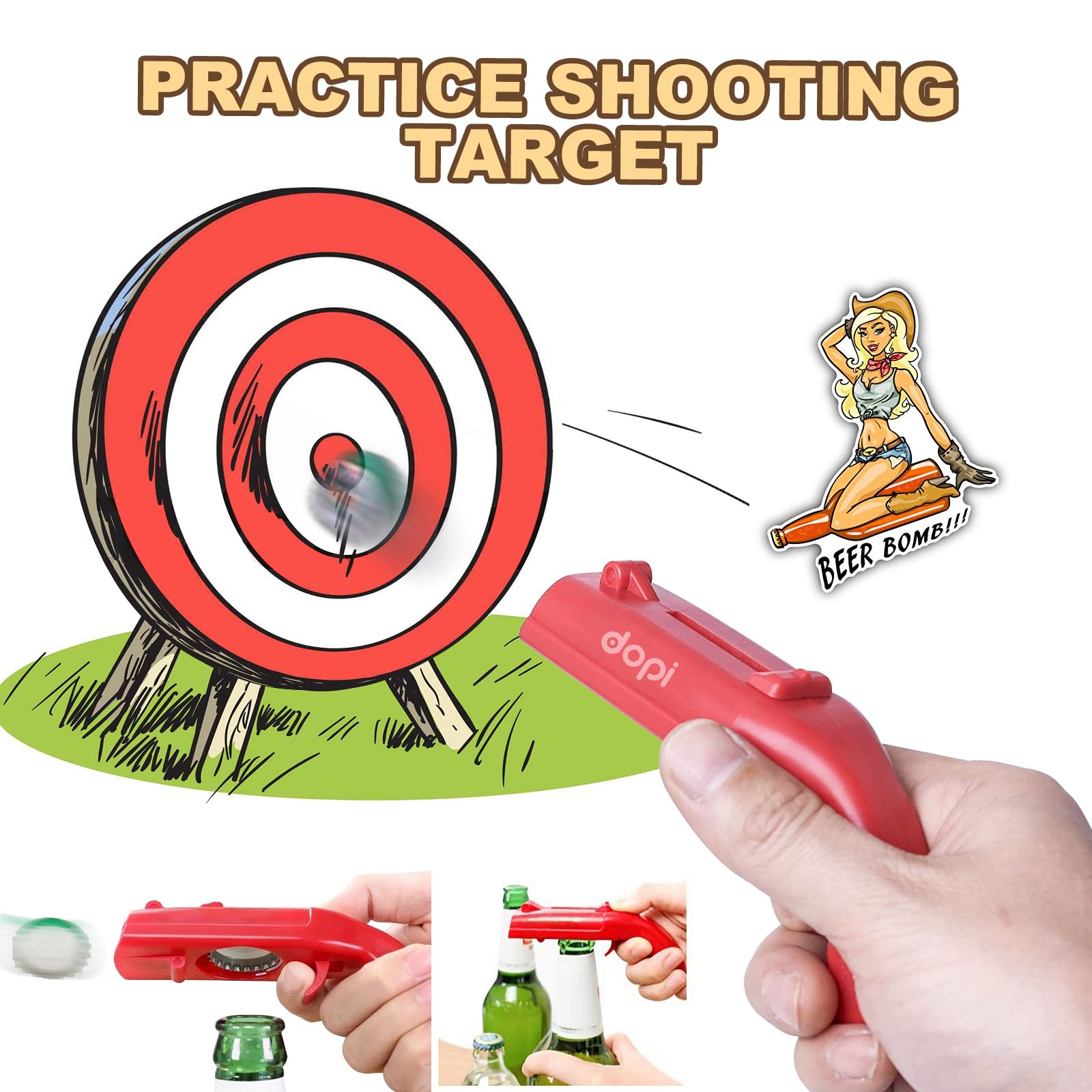 Beer Bottle Opener, DOPI Gun Bottle Opener, Creative Funny Launcher Shooter Beer Cap Bottle Opener Funny Shoots for Drinking Game Family Party Bar Outdoor Barbecue (2 Red)