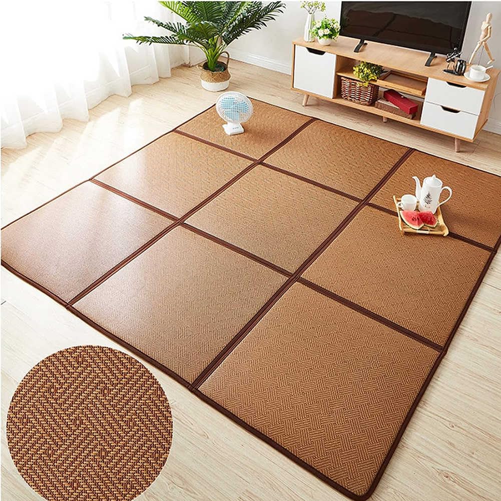 Tatami japonais d'exception en rotin naturel tressé et respirant 60 x 60 cm