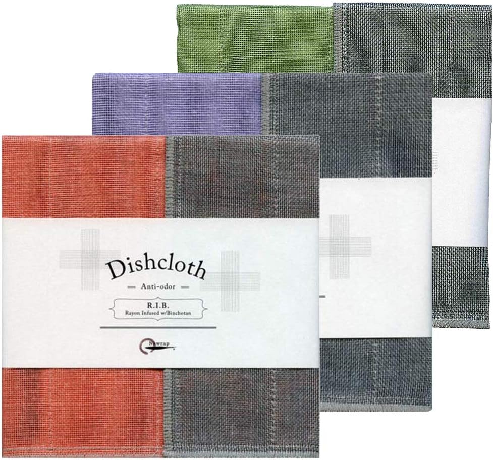 Nawrap Binchotan Charcoal Dishcloths, Set of 3, Pistachio, Light Purple & Coral
