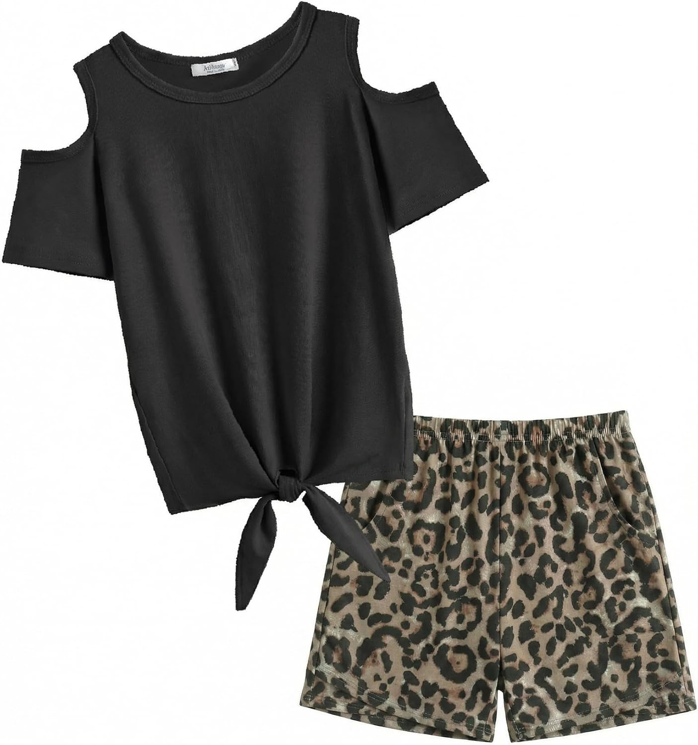 Arshiner Girls Short Sets 2 Pieces Outfits Short Sleeve Tie Knot T-Shirts and Casual Shorts With Pockets Cute Clothes Sets