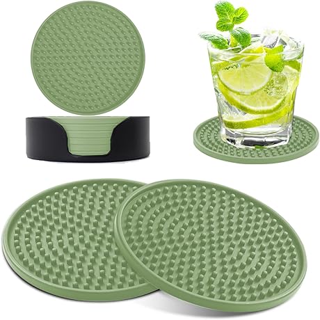 Sage Green Silicone Drink Coasters [8 Pack]
