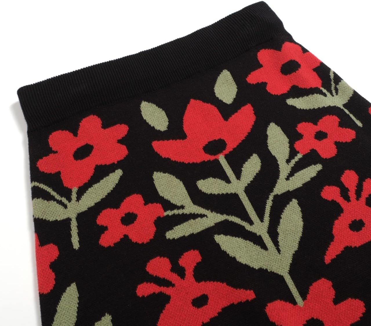 OXKnit Knittd Midi Skirts for Women, Casual Retro Peacock and Florals Pattern High Waist A Line Cotton Black Skirts - Image 4