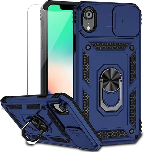 Funda para iPhone XR con cubierta para lente de cámara, protector de pantalla HD, doble capa protección contra caídas de grado militar de 15 pies