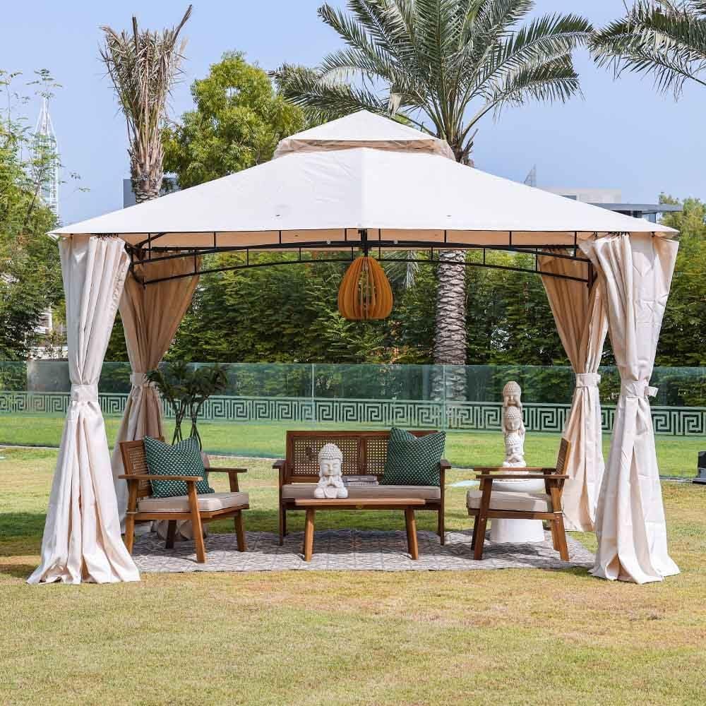 – Danube Home Amna Gazebo Metal Frame | Weather Resistant Garden Canopy I Modern Design Outdoor Furniture Tent | Size 3 * 3.6 * 2.8 M-Black