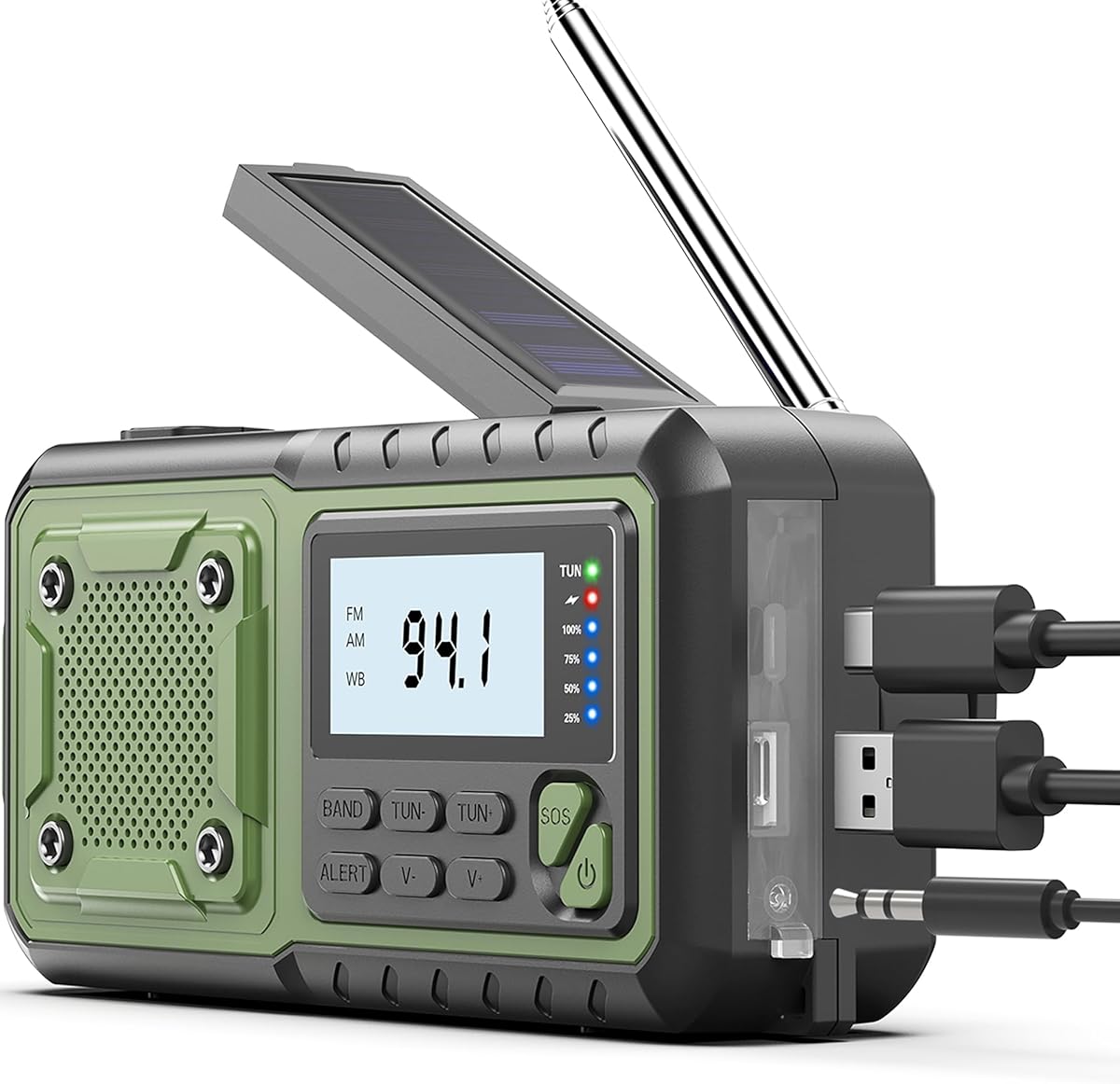 Crank Emergency Radio, Weather Radios5000mAh, Solar Radios with Hand Crank Emergencies, NOAA/AM/FM Weather Alert Radio, SOS Alarm,Flashlight & Reading Lamp, for Indoor Outdoor Survival