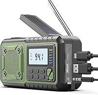 Vista 9 de Radio de emergencia meteorológica 5000mAh con manivela solar, gadgets geniales para hombres, papá, esposo, radios meteorológicas portátiles NOAA AM