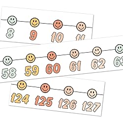 Whaline 32Pcs Boho Number Line Bulletin Board Colorful Smile Face Number Line Boarder Strips Math Borders for Home School Classroom Wall Decor