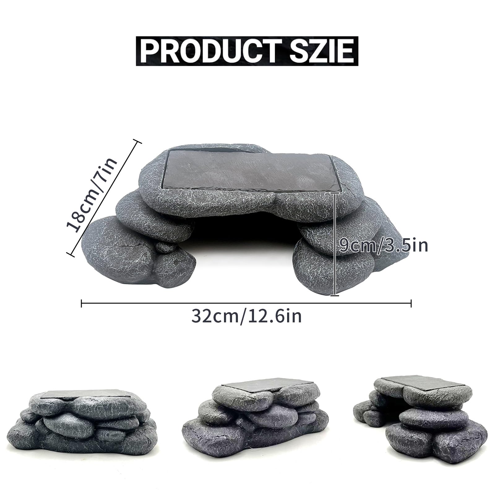 Plataforma grande de dragón barbudo, piel de lagarto, serpiente o reptil con piedra de pizarra de almacenamiento de calor, 12.6 x 7 x 3.5 pulgadas