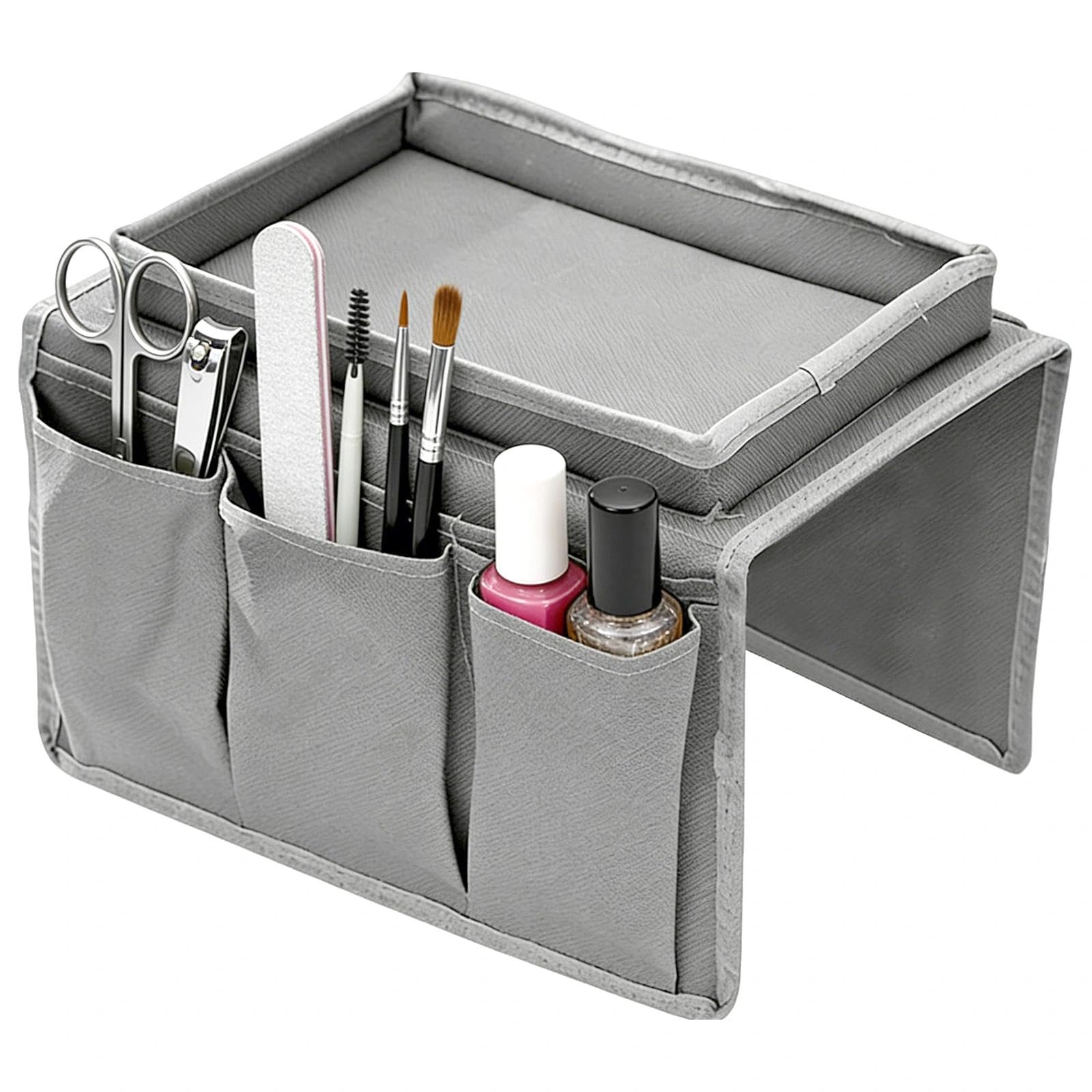 Yifkjylf Grey Sofa Arm Tray, Sofa Armchair Tray Organiser Waterproof, Non-Slip Armrest Couch Cup Holder Organizer With 4 Bags For Drinks Phone Magazine Book Snacks Glasses