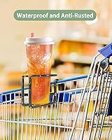 Vista 6 de Kevenal Portavasos para carrito de compras, soporte de taza colgante para carritos de compras, negro, acero inoxidable