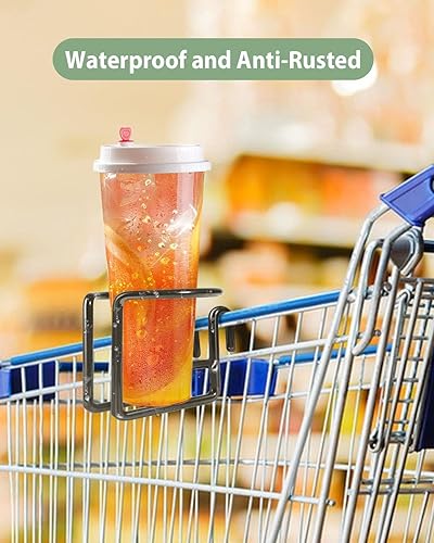 Miniatura 6 de Kevenal Portavasos para carrito de compras, soporte de taza colgante para carritos de compras, negro, acero inoxidable