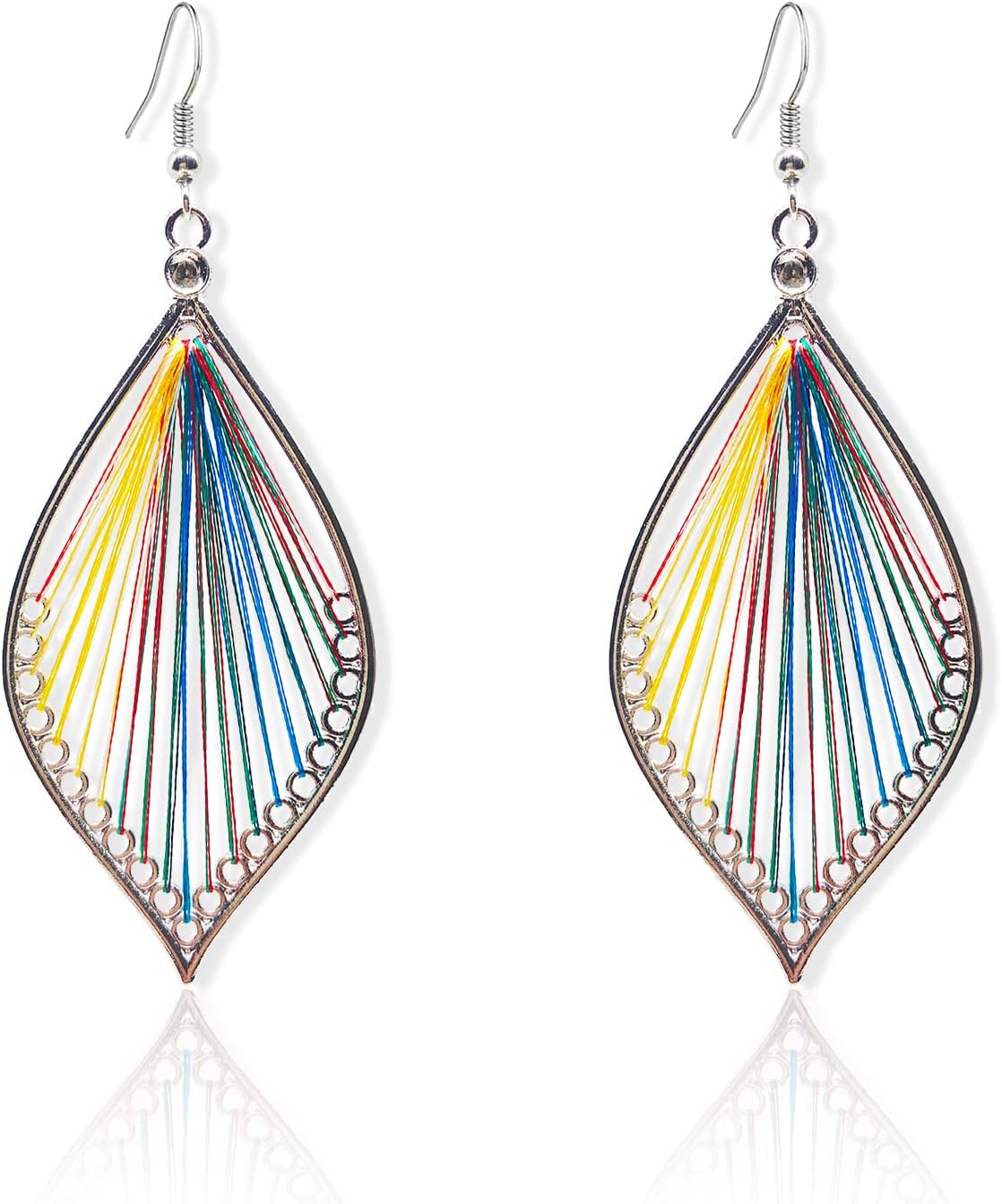 KaFu Boho handmade Braided Geometric Earrings for Women Colorful Layered Leaf Earrings Bohemian Vintage Dangle Drop Tassel Silver Earrings For Women Gifts