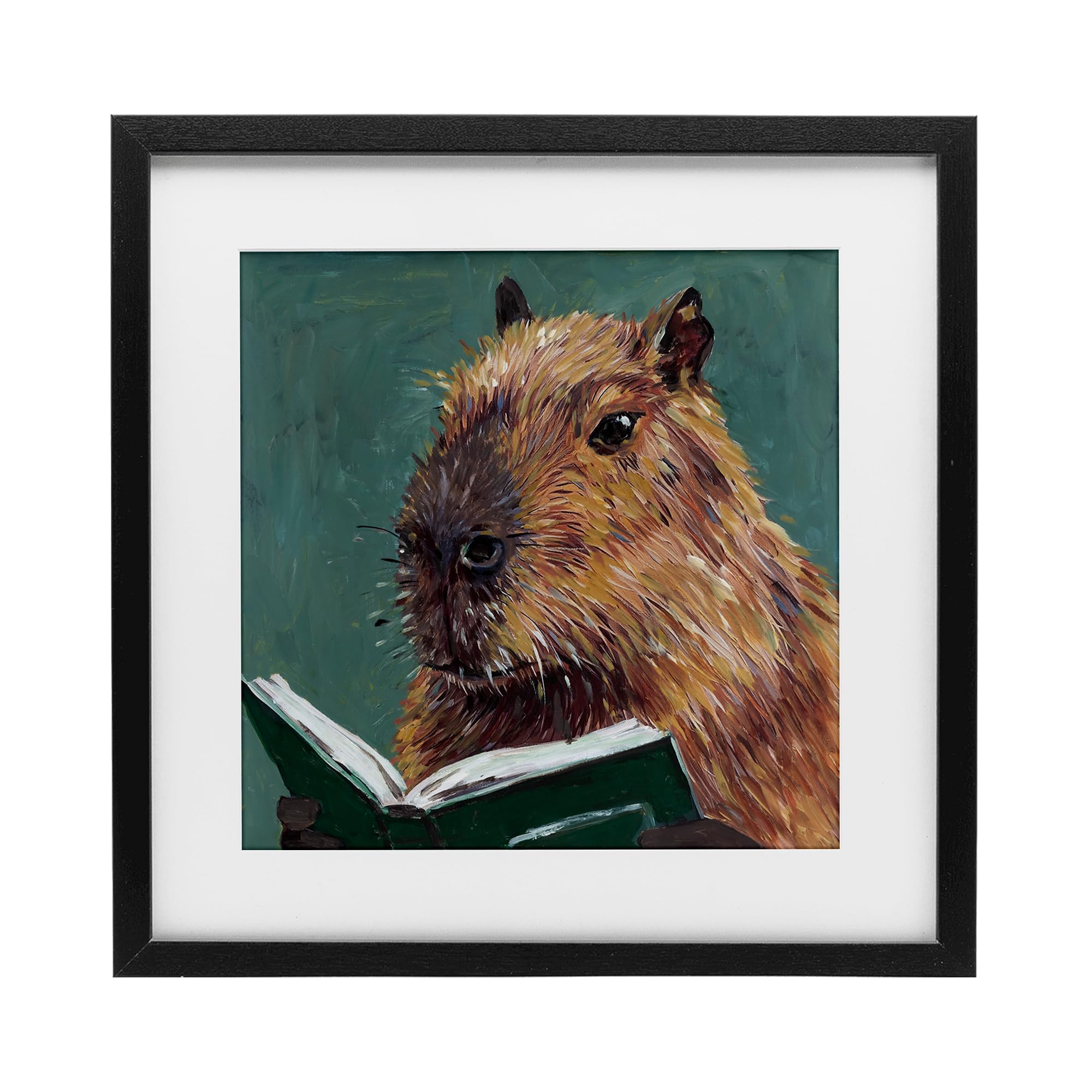 Stupell Industries Studious Capybara Reading Birch Framed Print Under Glass, design by Studio Bautista, 16 x 16