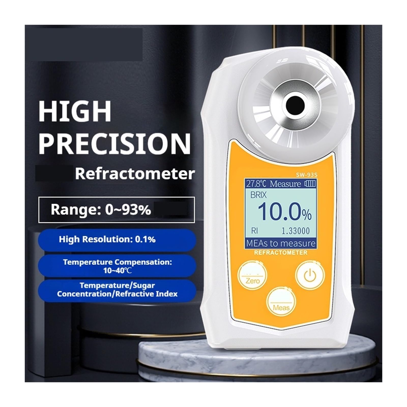 Refractómetro Brix, Refractómetro, SW55S/SW93S Medidor Digital De Azúcar Jugo Leche ATC 0-93% Probador Profesional Dulzura Alta Precisión,para Mosto(Sw93s)