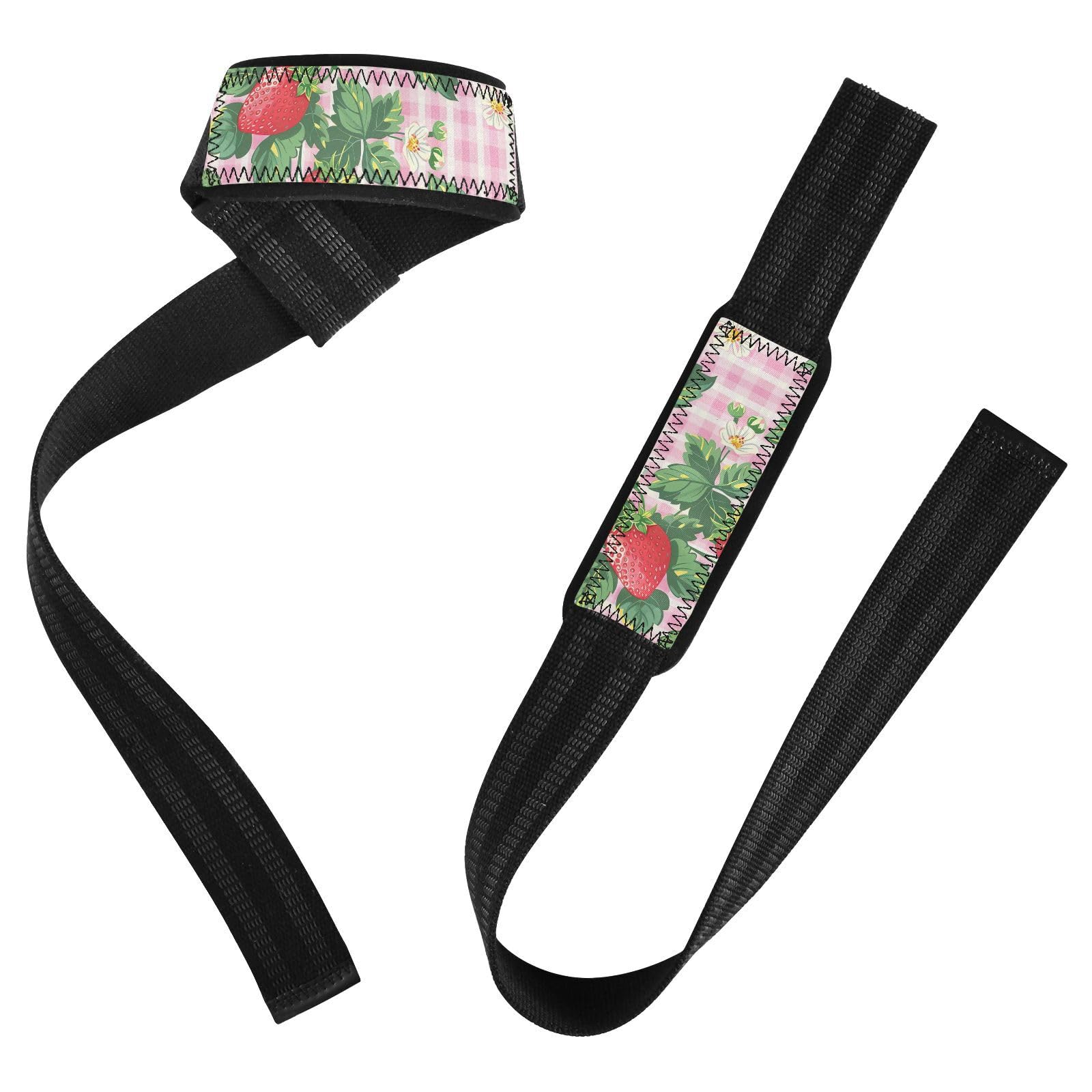 Nander Cute Strawberry Pattern Wrist Straps for Weightlifting,Lifting Straps with Neoprene Cushioned Wrist Padded and Anti-Skid Silicone for Strength Training,Bodybuilding,Deadlifting