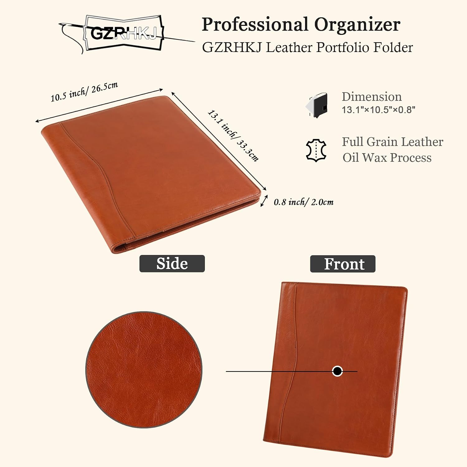 Genuine Leather Portfolio Folder, Business Slim Portfolio Folio Organizer, Resume Folder, A4 Document Folder, Legal Pad Padfolio for Men & Women