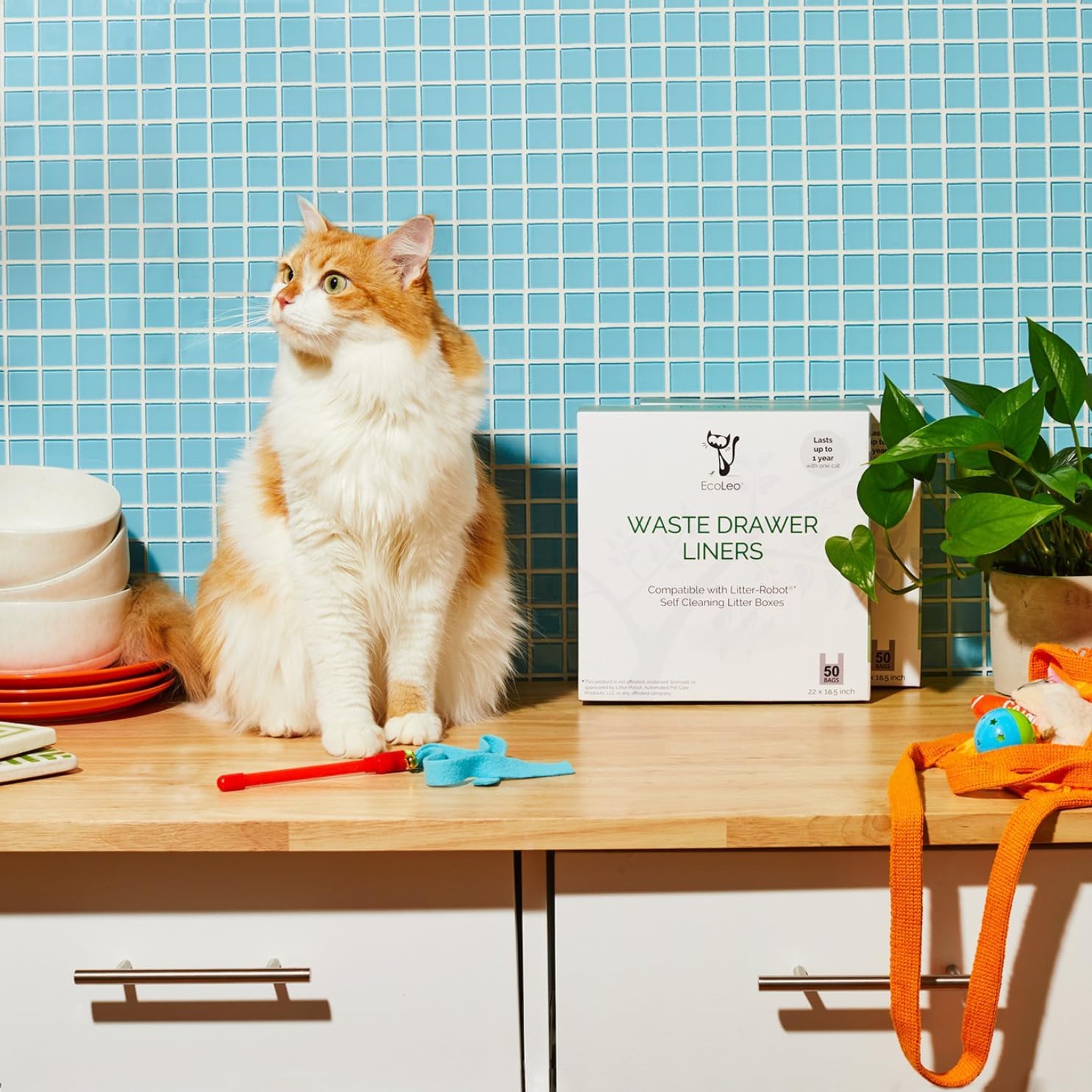 EcoLeo Cat Litter Box Liners for Automatic Litter Box, Compatible with Litter-Robot 4 and 3, Leo's Loo Too & Catlink, Drawstring Liner Bags for Waste Drawer, Improved, Thicker
