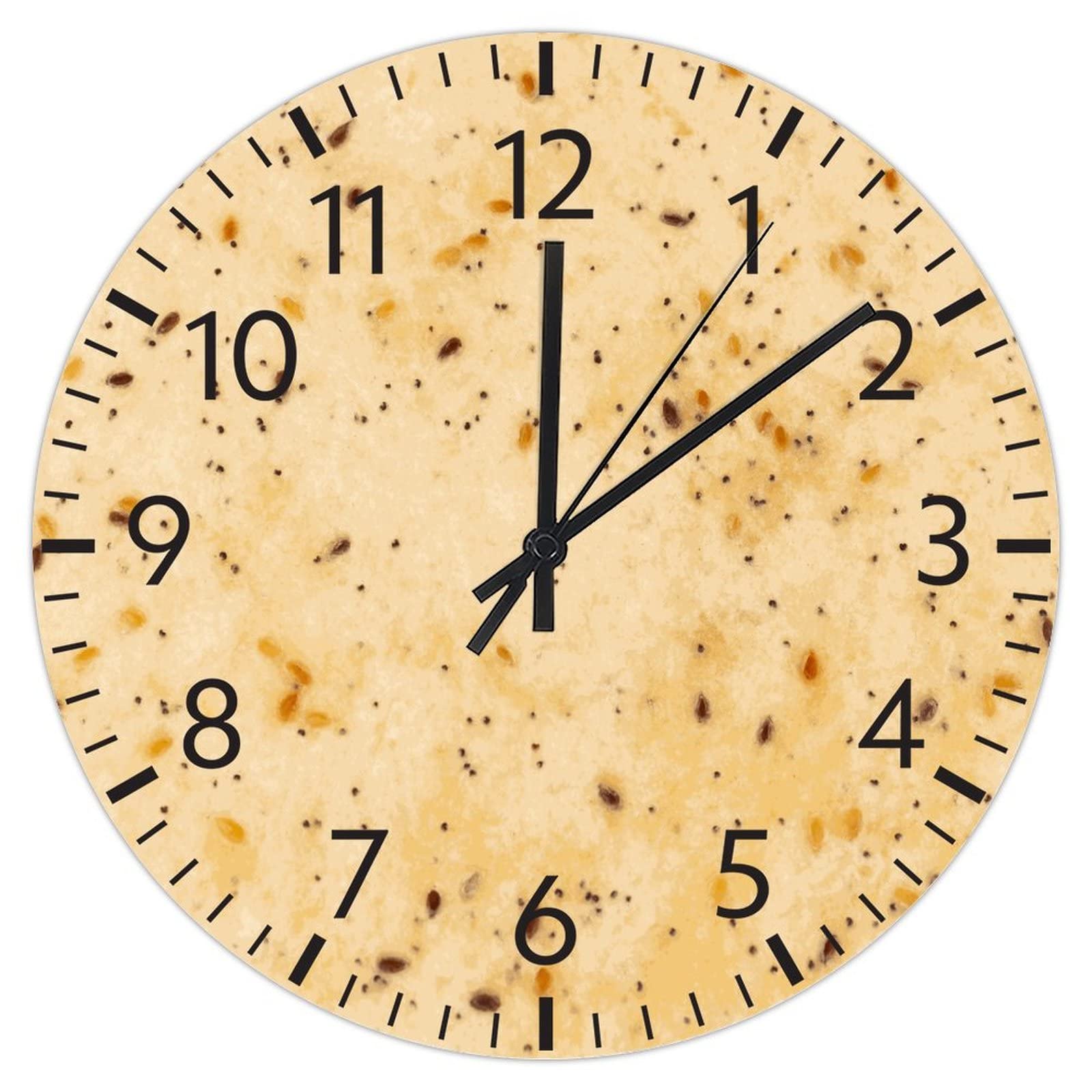 Horloge murale Burrito en PVC de 30,5 cm ronde et silencieuse pour la cuisine