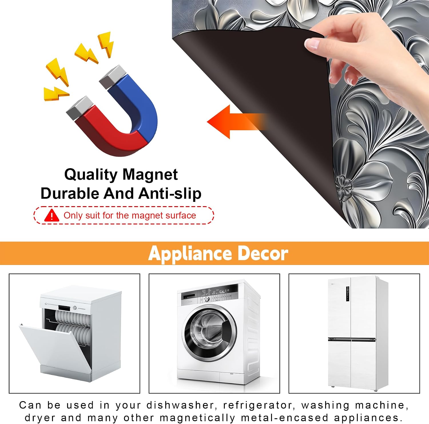 Animals and Scenery Dishwasher Magnet Cover Magnetic Sticker Decorative Refrigerator Wash Machine Magnet Cover Door Panels Home Cabinet Appliances Stickers (Silvery, 23x26in)