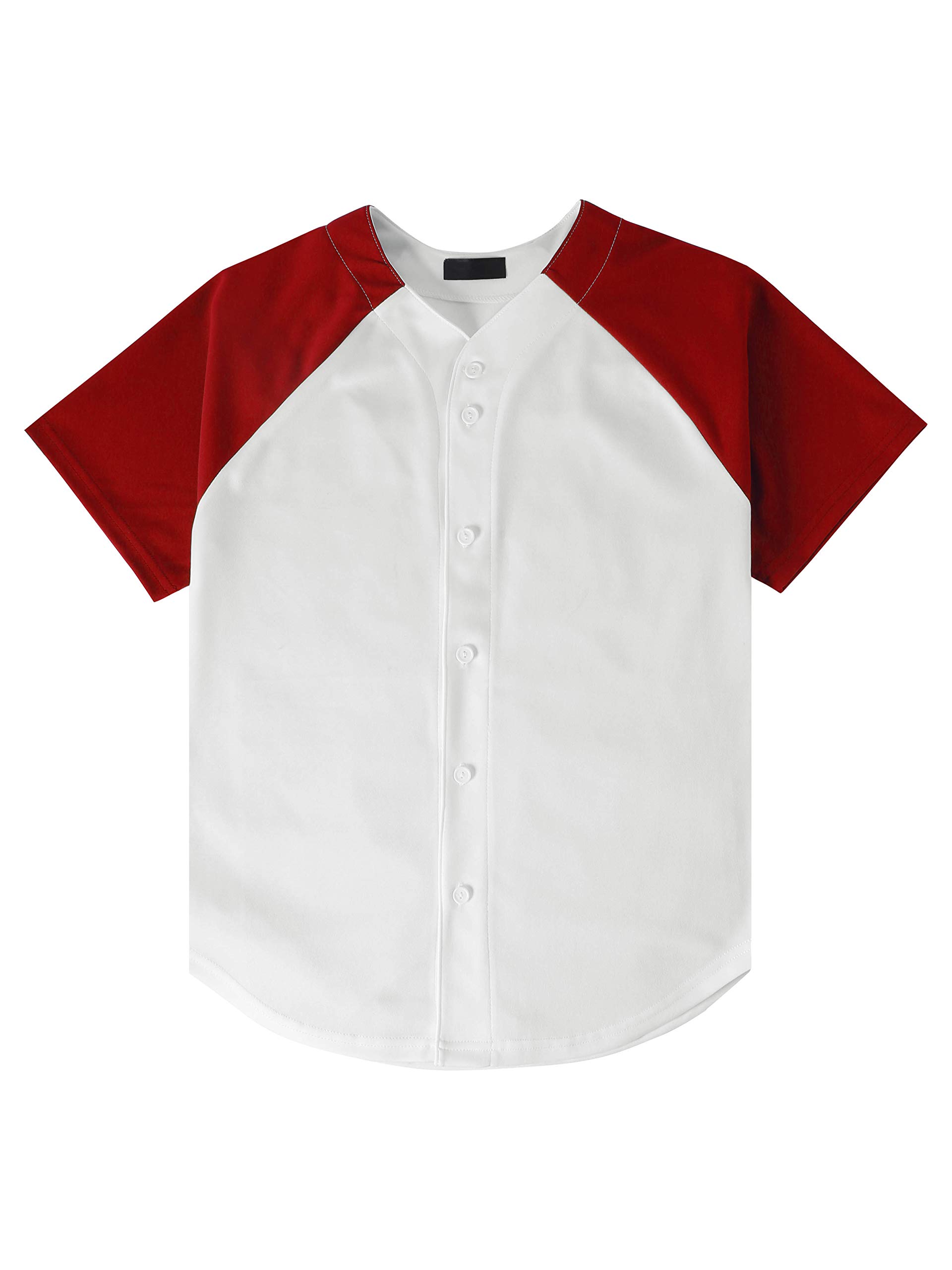 Ma Croix Premium Baseball Jersey Shirts Button Down Raglan Short Sleeve Plain Uniform (Small, 1up02_White/Red)