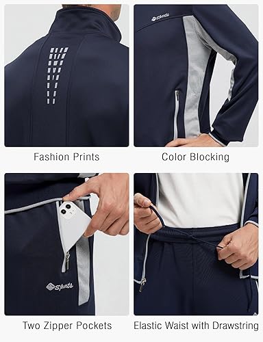 Miniatura 5 de Rdruko Conjunto Deportivo de 2 Piezas para Hombre, Traje Deportivo con Cremallera Completa, Sudaderas Deportivas para Gimnasio, Ropa Deportiva