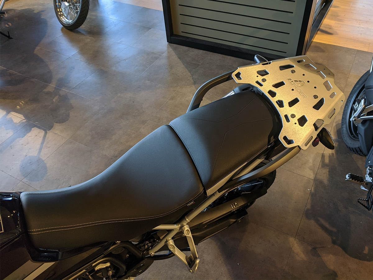 AltRider Motorcycle Luggage Rack Compatible with Triumph Tiger 850/900/ 1200 Models - Aluminum Plate with Side Flanges - Zero Snag Design Motorcycle Rack - Supports Multiple Mounting Systems - Silver