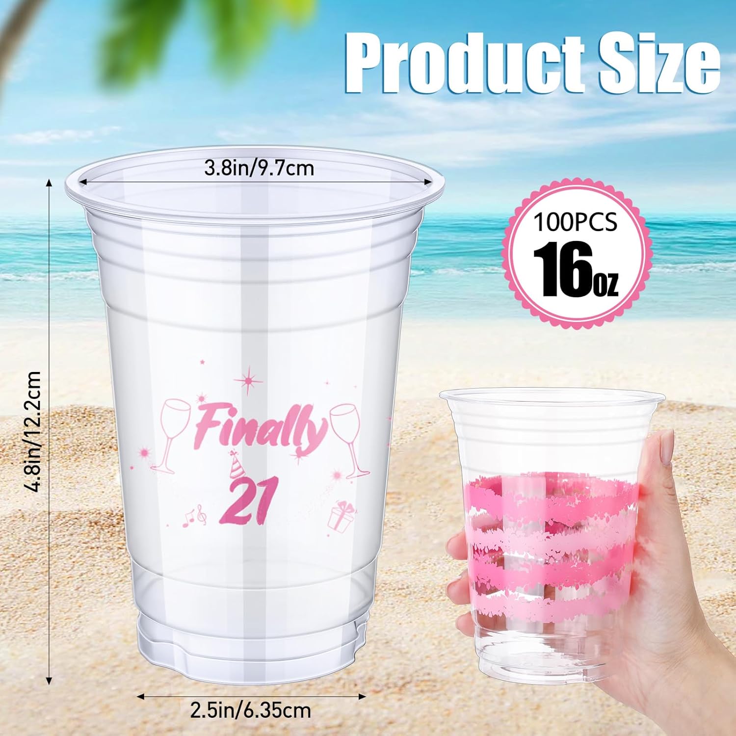 100 Pcs Finally 21 Birthday Party Cups 16 oz Clear Finally 21 Cups Bulk Disposable Finally 21 Cups Cute Plastic Drinking Cups for Her 21st Birthday Summer Party Supplies Decoration - Image 2