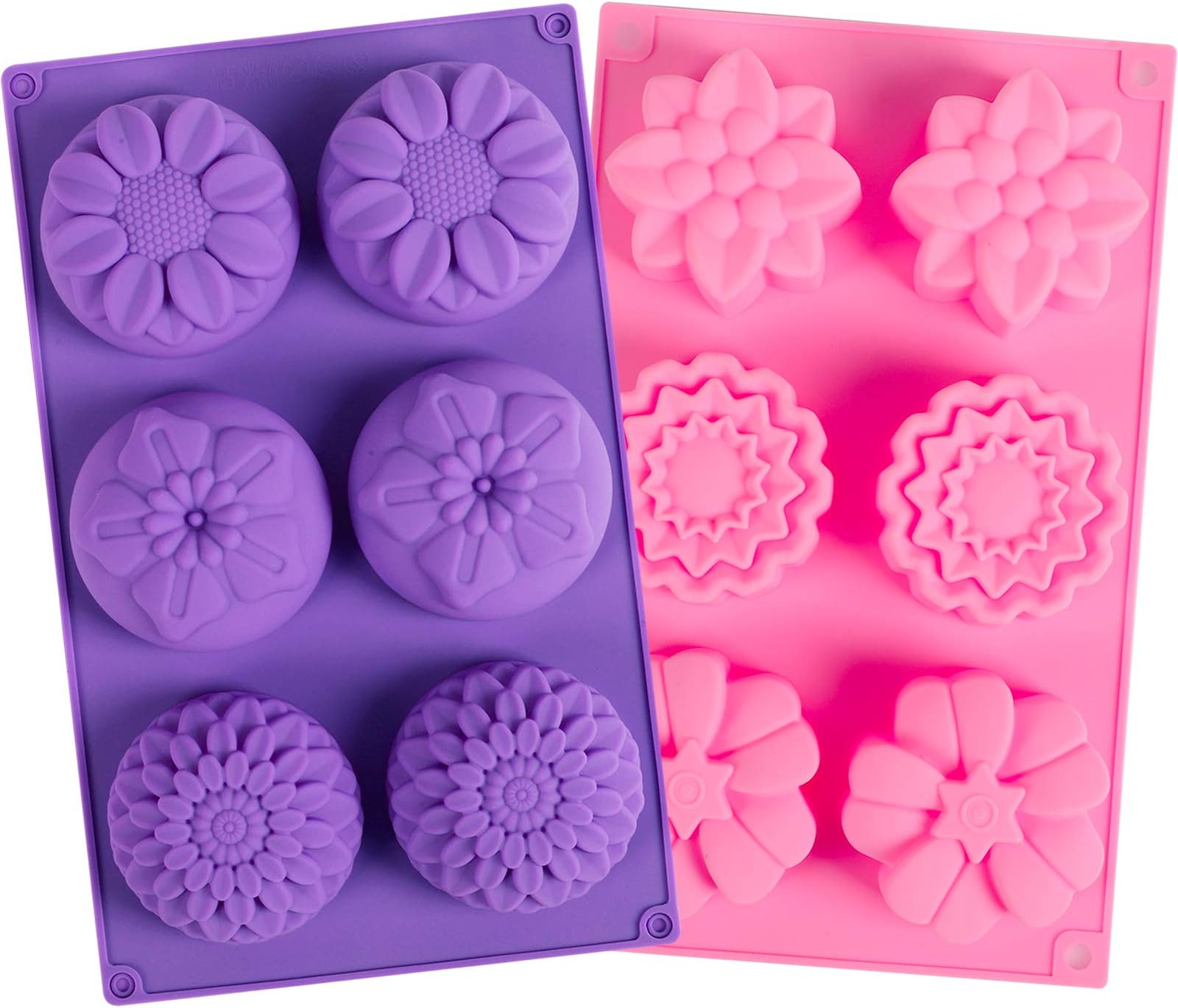 YGEOMER 2 PCS 6 Cavity Assorted Silicone Flower Soap Mold DIY Soap Mold Handmade Chocolate Biscuit Cake Muffine Silicone Mold