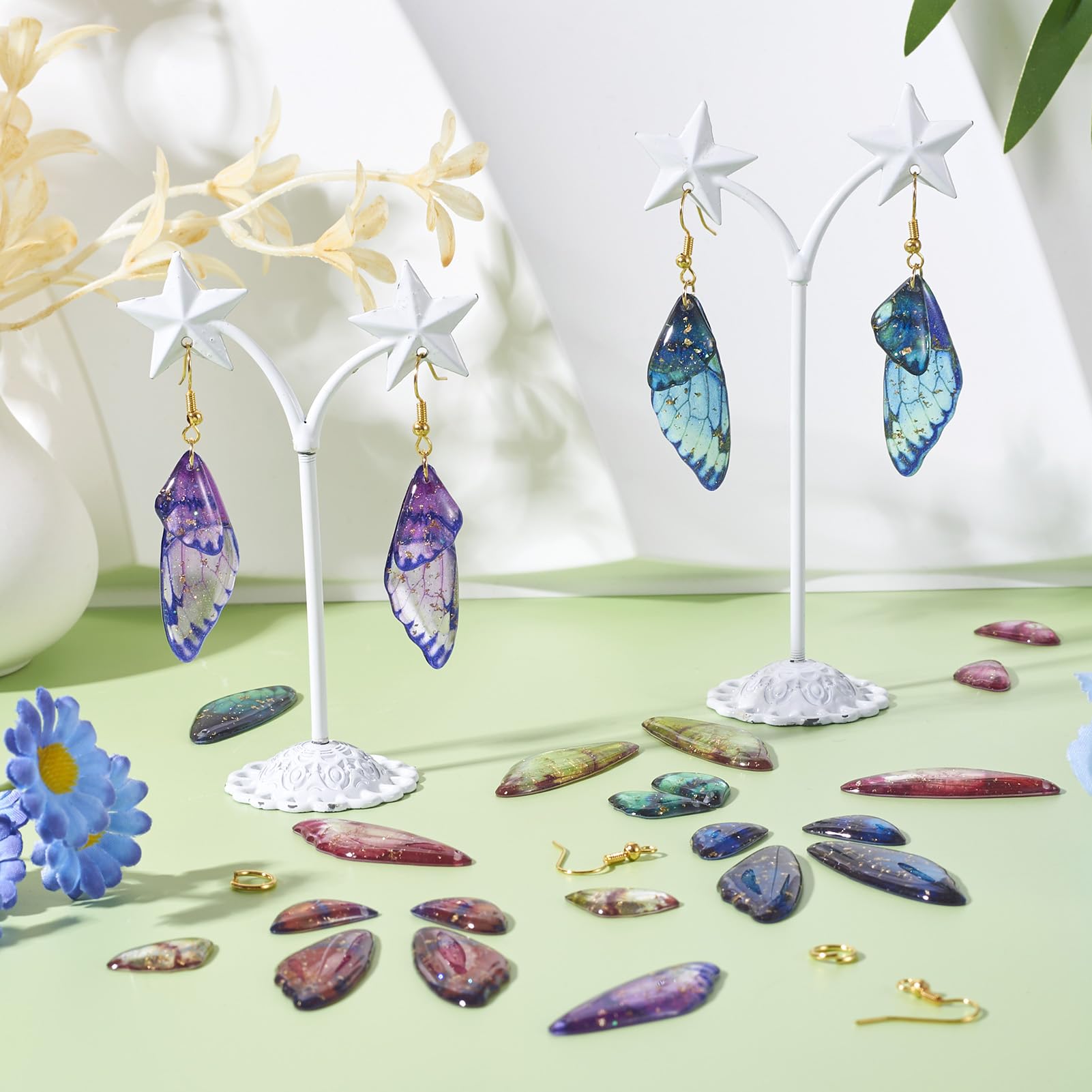 PandaHall 6 Sets Resin Butterfly Wings Pendants, Drop Earring Charms with Jump Rings & Earring Hooks for DIY Jewellery Making - Image 2