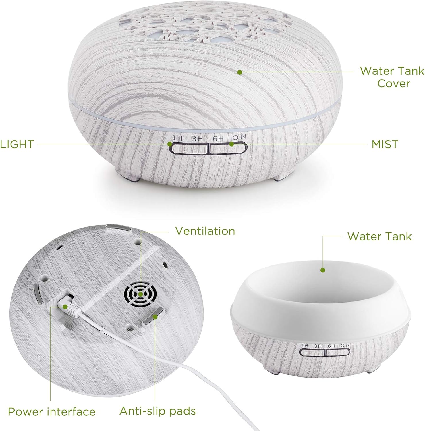WD&CD 550ML Essential Oil Diffusers Ultrasonic Aroma Diffuser Humidifier Cool Mist with Remote Control, Waterless Auto-off, Adjustable Mist Mode, 7 Colors, 3 Timer Setting/Whisper Quiet (White)