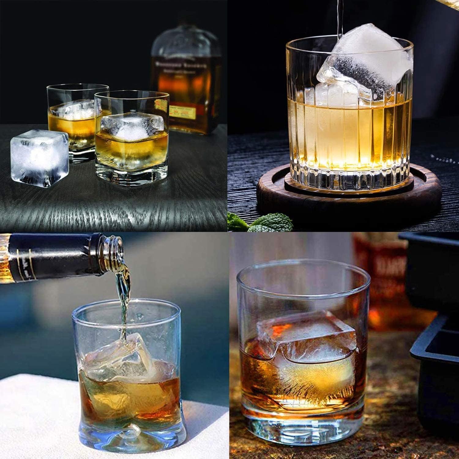 Joyzzz Ice Cube Trays, 6 Büyük Kare Ice Cube Tepsisi, Kapaklı Yeniden Kullanılabilir Silikon Ice Cube Tepsisi, Dondurucu için Buz Tepsileri, Viski, Karışık İçecekler için Kolay Açılan Ice Cube Kalıbı