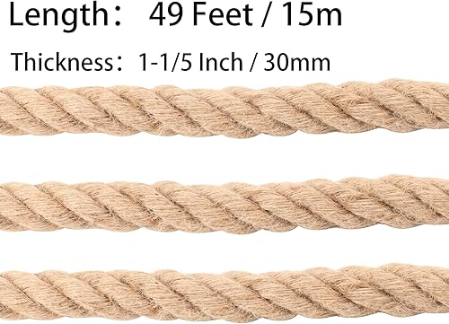 Miniatura 2 de HOIGON Cuerda de yute natural de 1-15 pulgadas x 49 pies, cuerda de cáñamo torcida de 1.181 in x 49.2 ft de grosor, cuerda de yute gruesa para