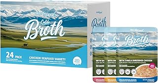 Shredded Chicken in Broth – High-Protein Grain-Free Lickable Cat Food Topper, Chicken & Seafood Variety Pack, 24 Pouches (1.41 oz Each)