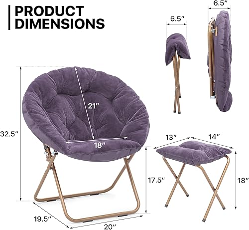 Miniatura 3 de MoNiBloom Silla redonda plegable de piel sintética para dormitorio, sala de estar, dormitorio, marco de metal plegable, de gran tamaño, cómoda,