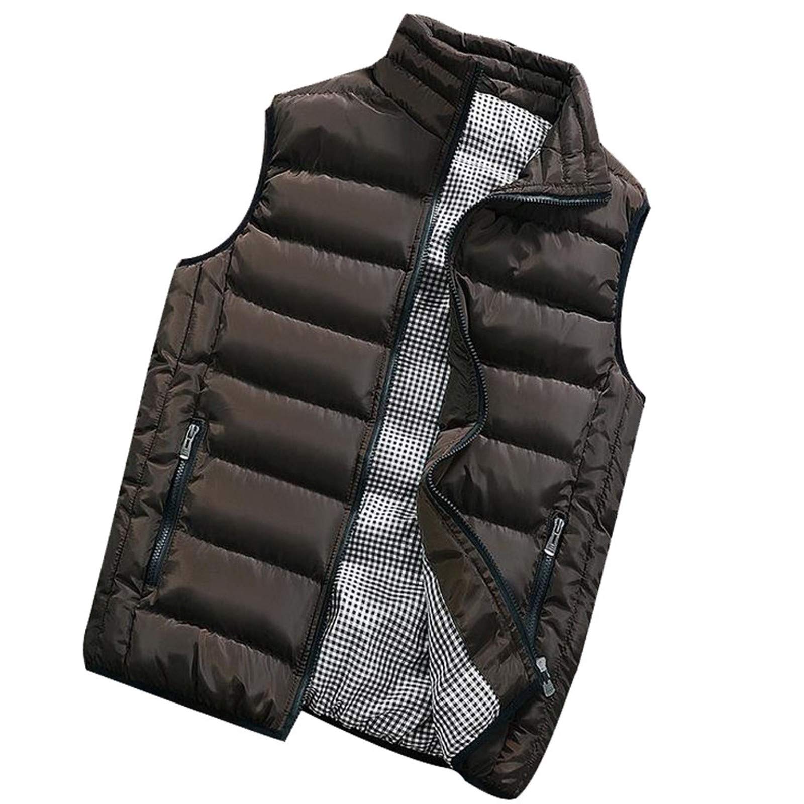 KONG JIMFAN Steppweste Herren Warm Weste Herren Stehkragen Outdoor Jacke mit Reißverschlüssen Anglerweste Taschen Ärmellose Jacke Casual Übergangsweste Dicke Daunenweste Outdoorjacke Herren