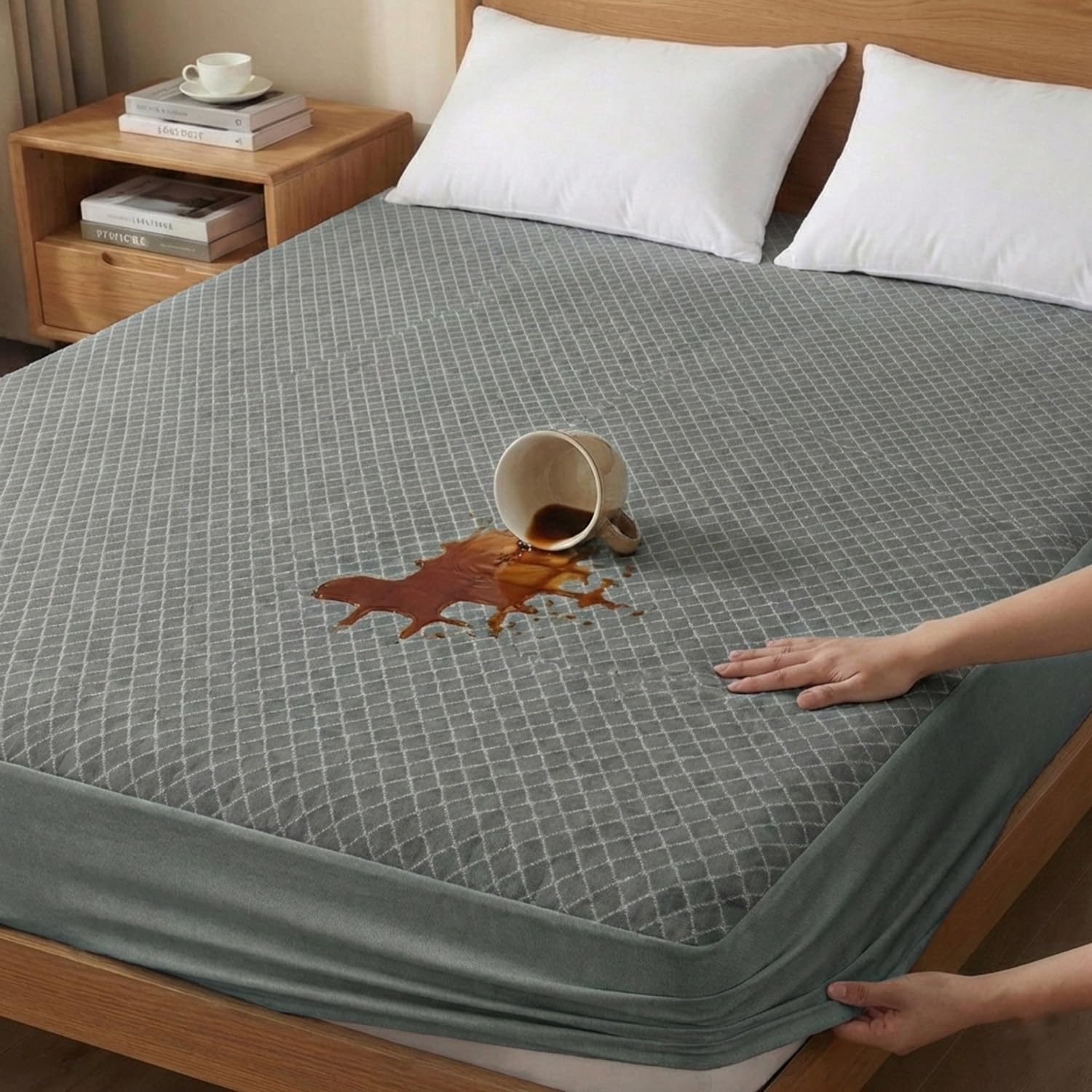 Ayka Waterproof Knitted Mattress Protector King Size Breathable Hypoallergenic Noiseless Ultra Soft Fitted Bed Protector 78x72 inch Mattress/Bed Cover (King 78 * 72”, Grey)