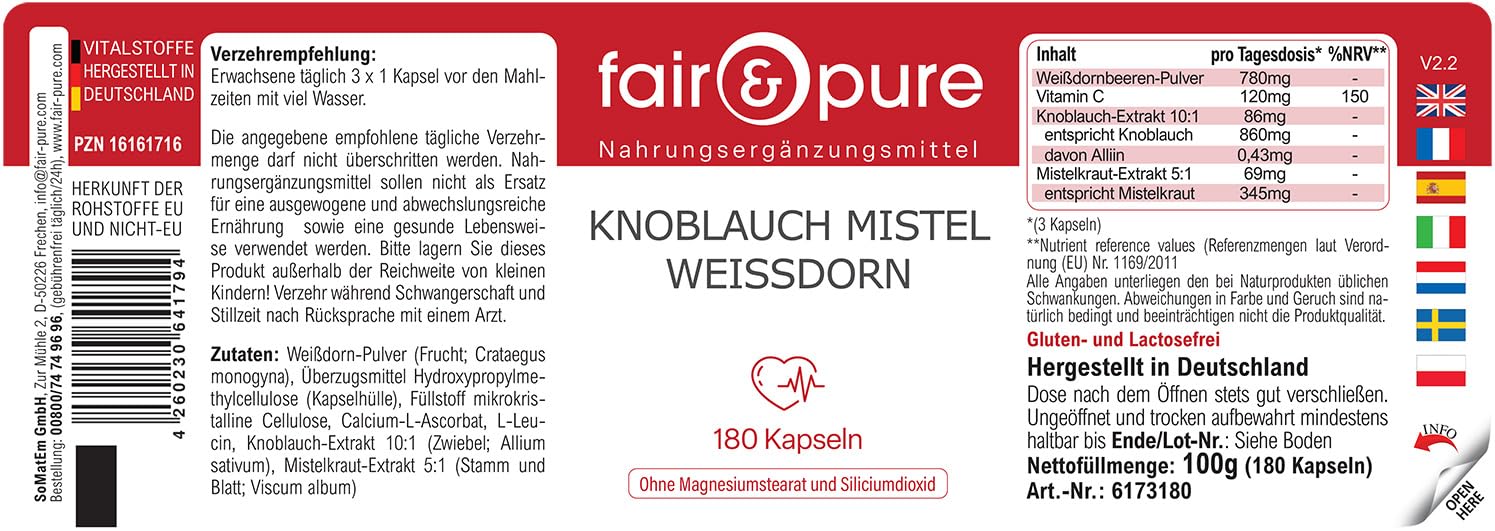 Fair & Pure® - Estratto di Aglio con Vischio e Biancospino - Vegan - 180 Capsule