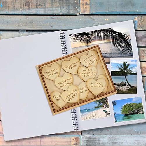 Miniatura 4 de VOSAREA 1 juego de caja de madera de la amistad Razones por las que eres, caja de madera sin terminar de recuerdo con corazón de madera rebanada