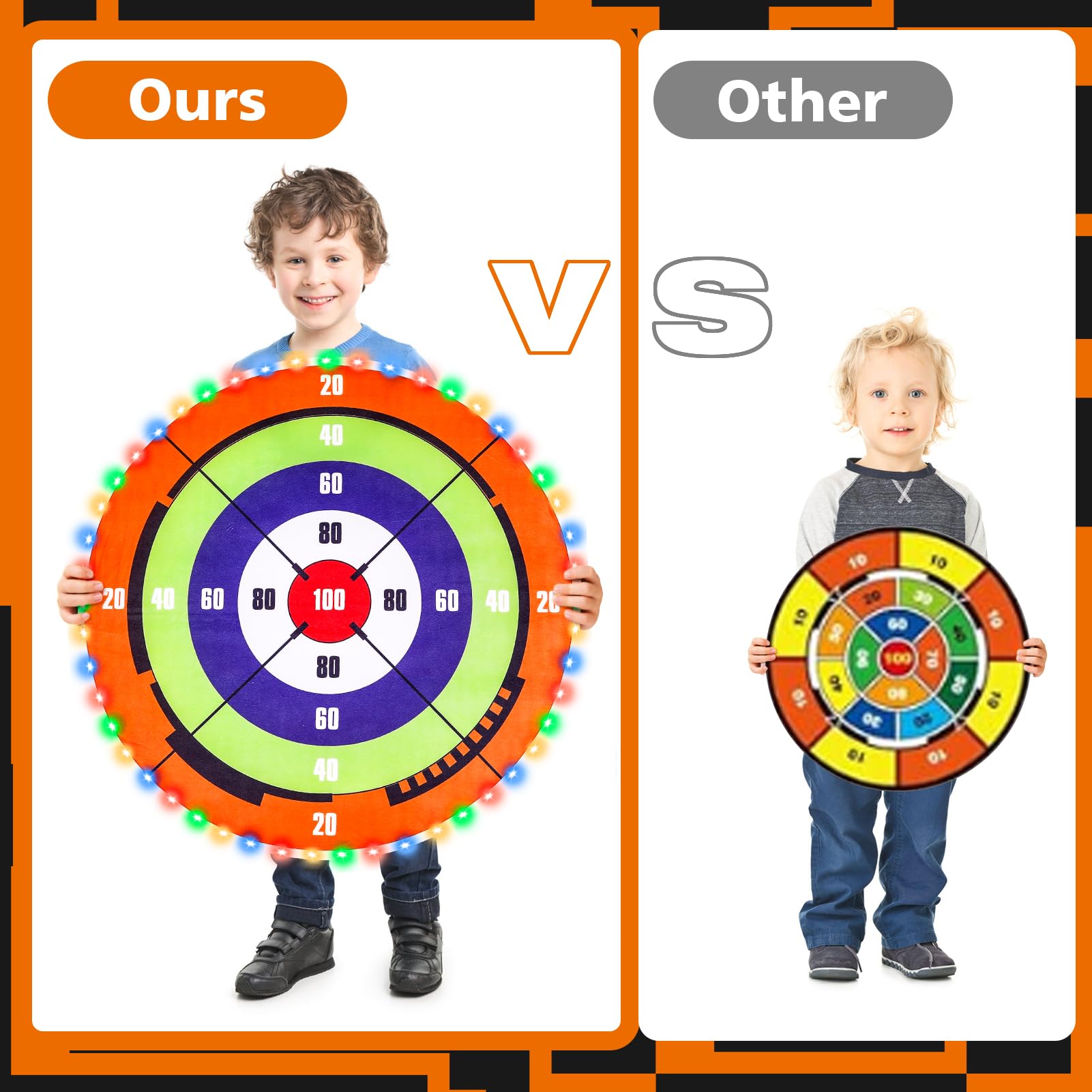 Set di Arco e Frecce per Bambini, Set di tiro con Arco a LED con Grande Bersaglio per Bambini. Include 10 frecce adesive, faretra, 10 proiettili in Velcro, 6 Freccette, ECC.