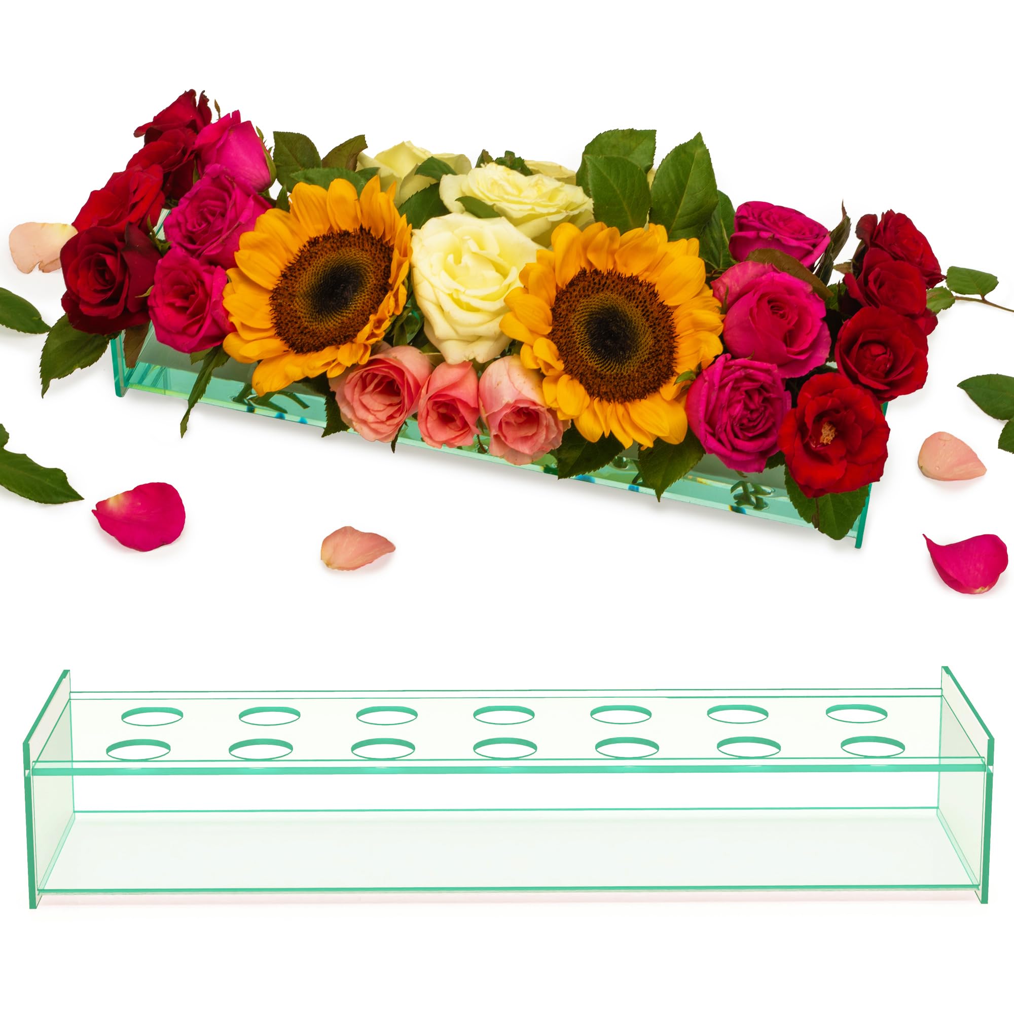 Photo 1 of Acryllux Acrylic Flower Vase, Rectangular Floral Centerpiece for Dining Table, Transparent Teal Vases for Home, Wedding, Dining Table Decor, Table Centerpieces for Dining Room (16.4 Inch)