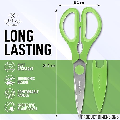Miniatura 3 de Zulay Kitchen Tijeras de cocina de acero inoxidable ultra afiladas con cubierta protectora, tijeras multiusos para alimentos y carne para aves,