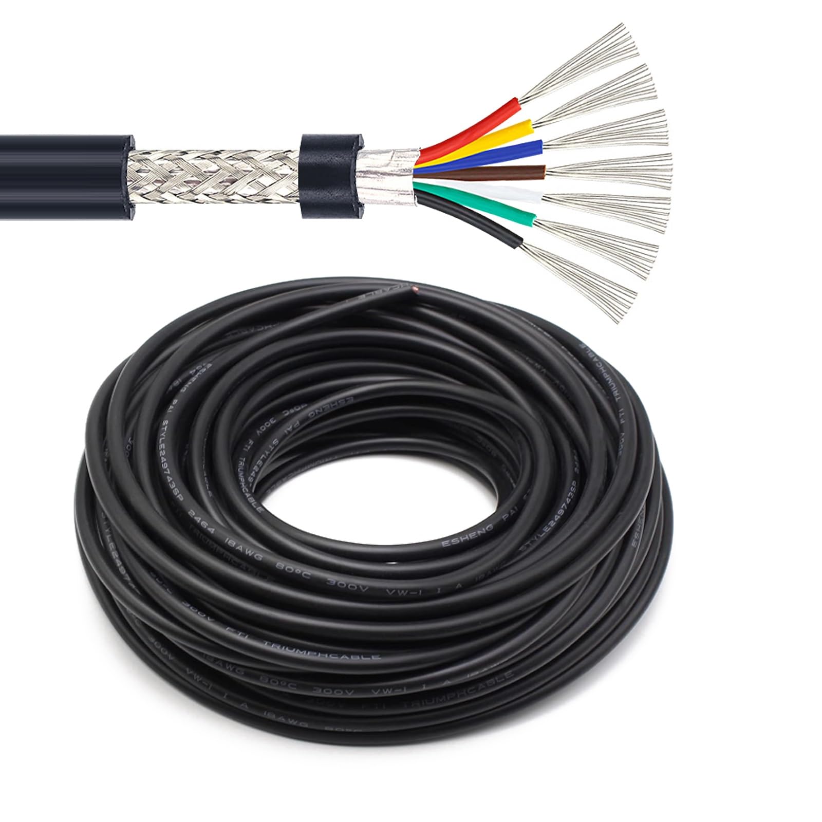 Cavo Schermato 26 AWG — 2–25 Conduttori, Doppia Schermatura (lamina + Treccia), 32/65/100 Ft, 300 V / 80 °C — Per Dati, Audio E Alimentazione(6C,100ft)