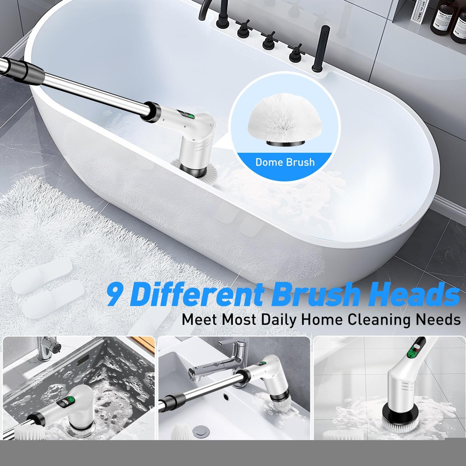 Limpiador eléctrico de baño Herramientas de Limpieza y Gadgets Impermeables | cepillo fregador ducha impermeable mango retráctil para azulejos, bañera, lavabo, cerámica, vidrio, acero inoxidable,