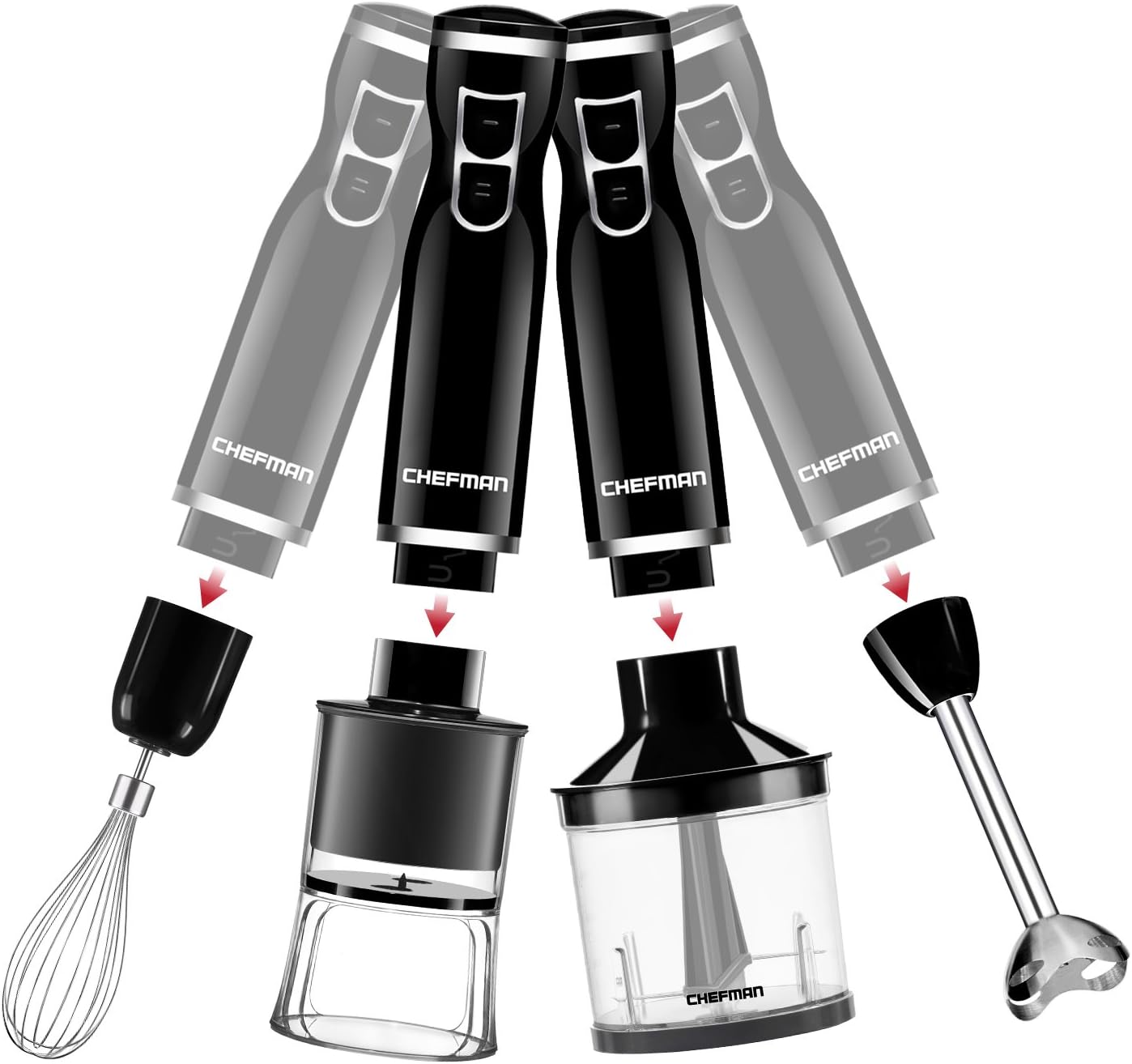 Chefman Electric Spiralizer & Immersion Blender/Vegetable Slicer 6-in-1 Food Prep Combo Kit, Includes 3 Spiralizing Blade Attachments, Zoodle Maker; Grate, Ribbon, Spiral, Blend, Chop, and Puree